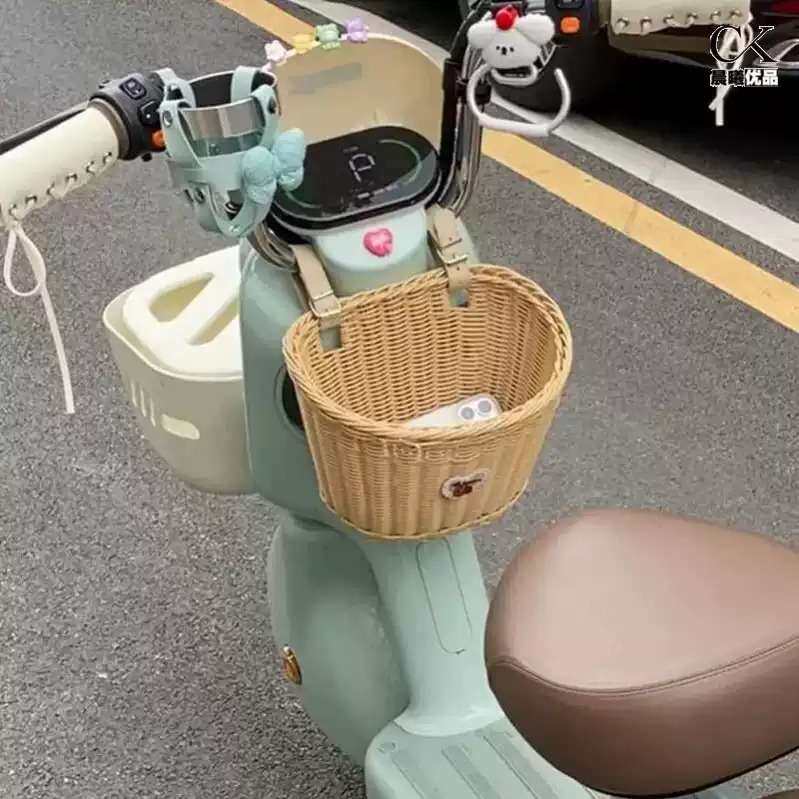 电动车前置藤编挂包车筐｜电瓶车