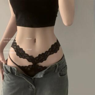 「LG」又仙又欲~漏出花边超好看！性感蕾丝镂空绑带低腰内裤女