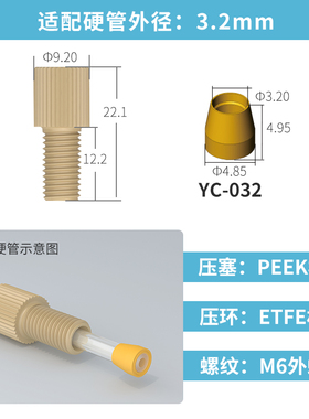 快拧PEEK接头1/4-28螺纹m6岛津安捷伦刃环接头 液相色谱套管接头