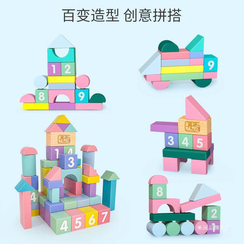 丹妮特大颗粒积木头0-6岁幼儿童奇早教蒙启智宝SFN宝拼装益玩具木