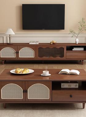 木藤编实电视柜茶几组客20902~90325新款家用厅中古风合小户型收