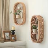 椭圆形竹编墙置物架创意多层藤编物架挂家居 置壁饰 客厅民宿挂装