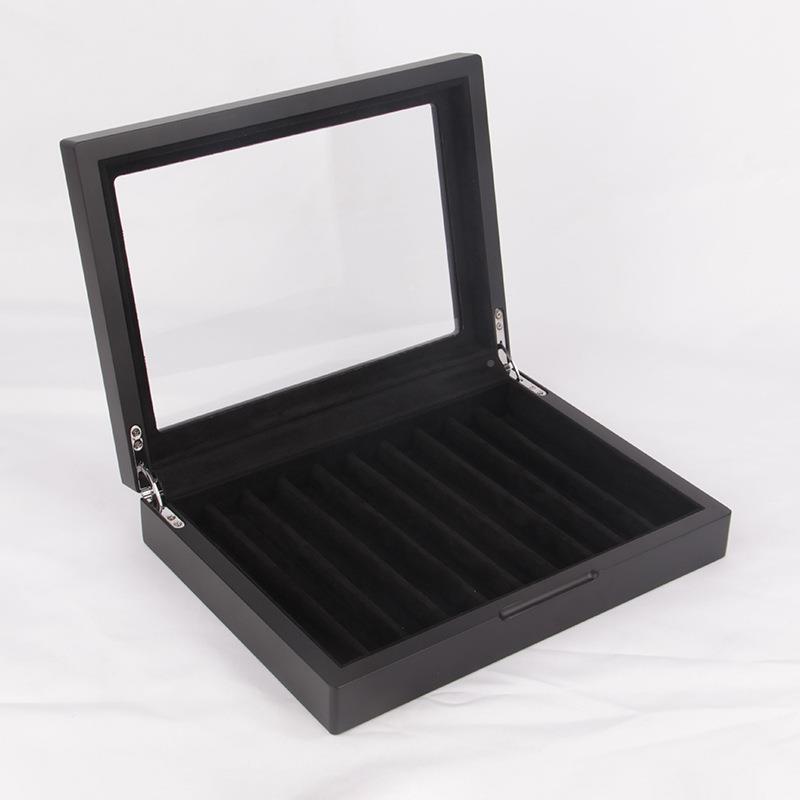 现货钢笔盒黑色烤漆10支MHE2-15装盒木质钢笔展示文具盒烤漆收钢