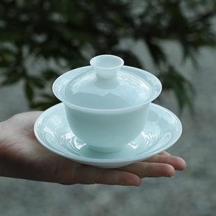 0011 冰种玉瓷影青色托薄胎三才盖碗轻大奢高端单羊脂玉茶具个GXC