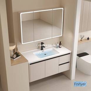 吉妃翔智能加厚圆弧一体陶瓷盆体白色浴室柜组合卫生间镜柜洗脸盆