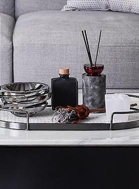 高端质属半SAI圆把装手托盘皮客厅茶几样板房桌面饰品差距收金纳