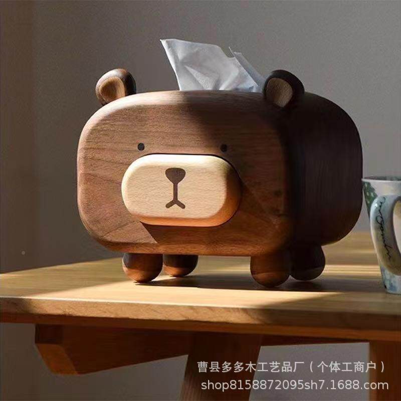 抽纸盒黑胡桃木爱抽纸盒可创意摆件多功牙签筒时钟客能纸巾盒厅收