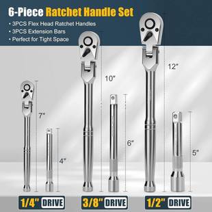 6件套摇头棘轮套装 6-Piece Flex Head Ratchet Set 1/4