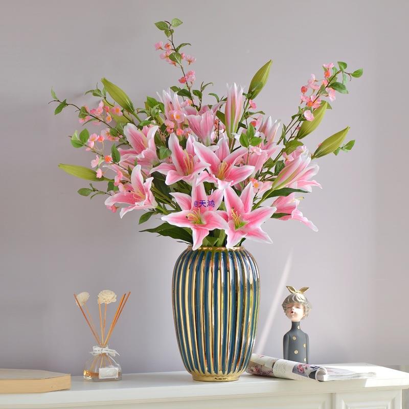 餐花花百合高枝装饰假花绢花客厅10031268设桌轻奢花艺花摆束摆件