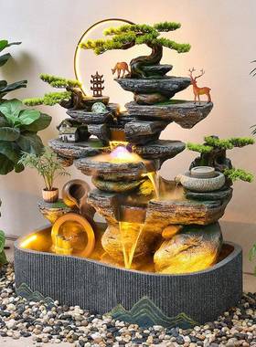 流喷水摆件客厅鱼风水水轮阳台缸鱼DFU池户外造景循环假山泉庭院