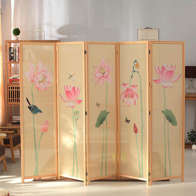 半透布艺屏风隔木断玄关折实屏985座屏现代简约新中风式屏帘隔断