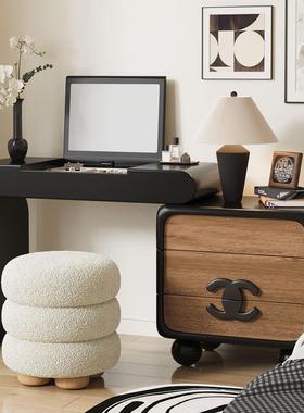 高奢实木漆烤梳台妆斗柜一体卧室奶复古HVG小户型翻盖油化妆桌黑