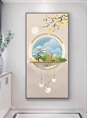 玄鱼关装饰气55455画九图轻奢高档客厅大鹿挂画入进门户走廊过道