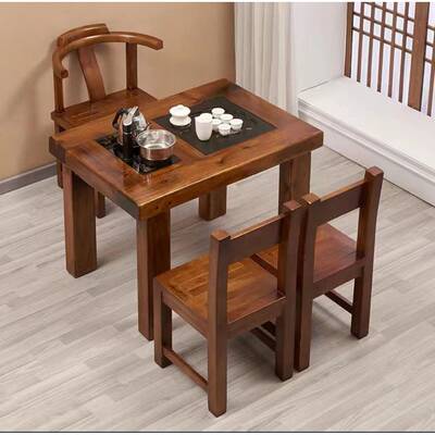 7W老船木小家户几阳型ONS台茶桌椅组合实木办工茶客厅用简约小型