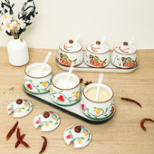 中式 辣椒油罐猪油罐 调味罐陶瓷调料罐盐罐家用厨房调料盒组合套装