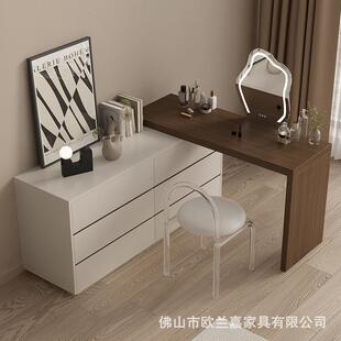 新款直销云锦梳妆台卧室复古风暖白色黑色全实木极简妆台收纳柜一