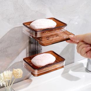 直销新款创意免打孔肥皂盒卫生间沥水壁挂香皂盒浴室置物架吸盘双