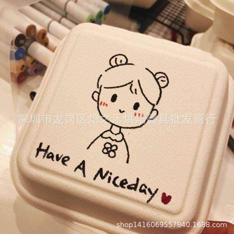 新款直销ins网红爱心便当蛋糕盒纸浆环保纸盒一次性外卖舒芙蕾包