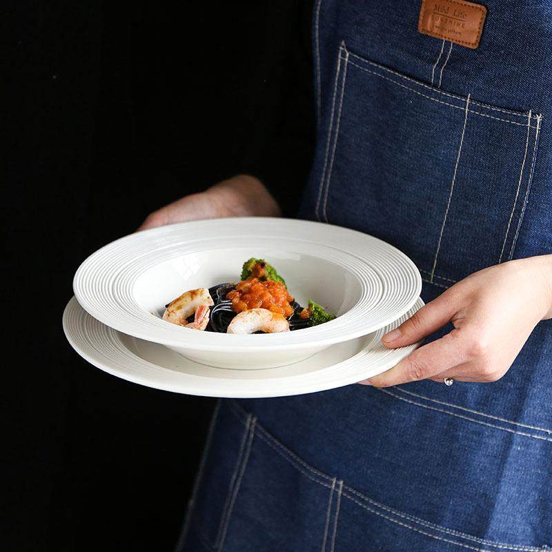 新款直销外贸拉丝螺纹陶瓷草帽盘菜盘意大利面西餐盘子深口汤盘深,餐饮具,盘,淘宝优惠券,粉丝福利购,淘宝优惠卷