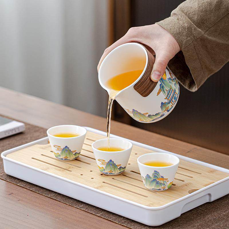 新款直销国潮旅行功夫茶具小套装家用简约泡茶壶陶瓷茶杯户外茶盘,餐饮具,旅行茶具,淘宝优惠券,粉丝福利购,淘宝优惠卷