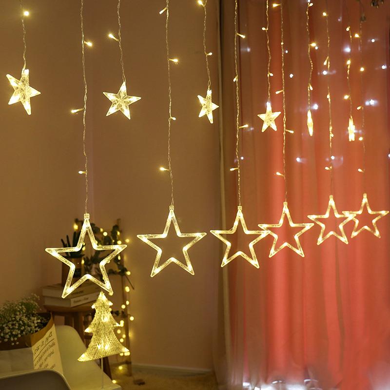 直销新款直销LED星星窗帘灯五角星圣诞节日房间橱窗背景装饰灯串