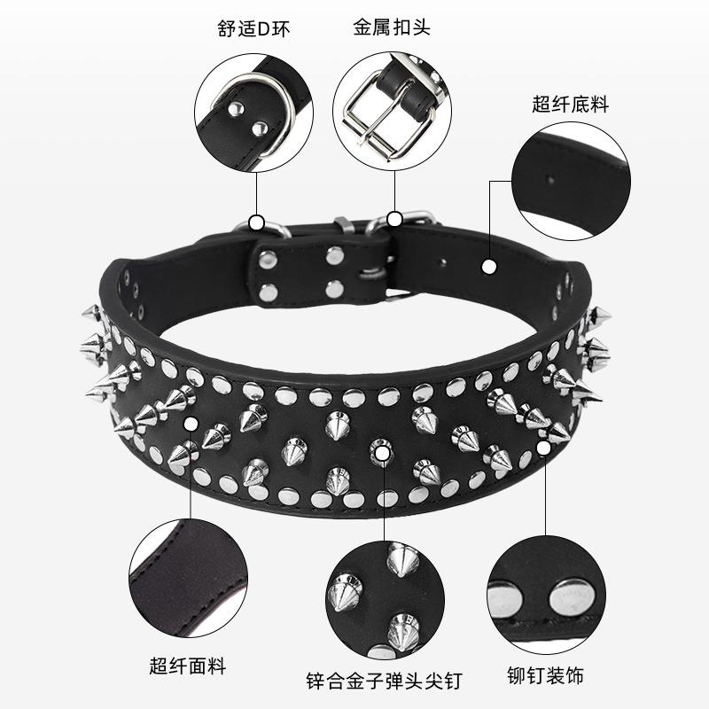 新款直销狗狗项圈铃铛铆钉斗牛防咬钉法斗跨境中型犬尖钉狗链子狗
