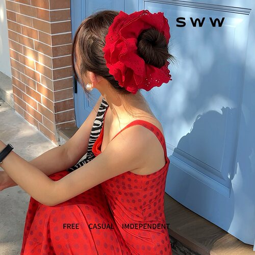 SWW/重工特大号复古蕾丝发圈花边气质手工红色显瘦时尚法式发圈