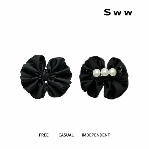 SWW/双面ab设计不规则蝴蝶结珠珠丸子头抓夹气质网红优雅发夹