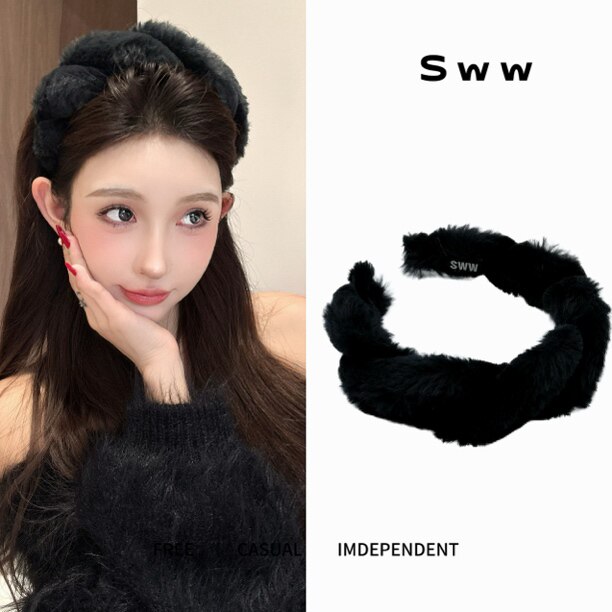 新款显脸小发箍毛绒高级感