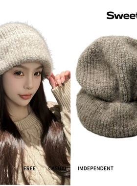 超大版加厚加大日系大头围显头小加厚堆堆帽针织毛线帽