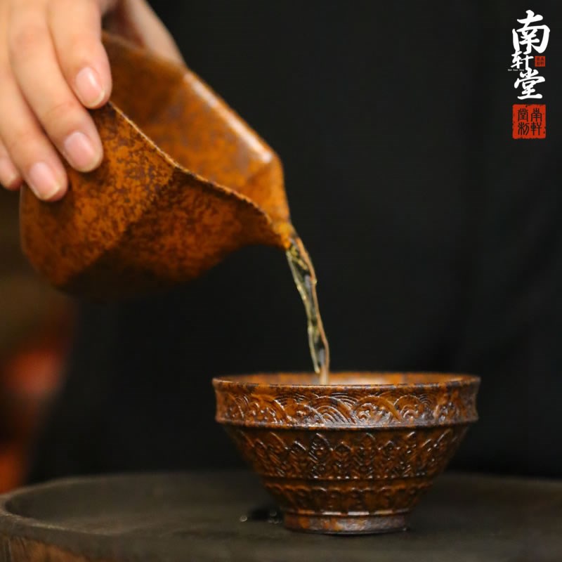 南轩堂紫砂柴烧还原烧茶杯六方公道杯陶瓷中式功夫茶具杯子分茶器