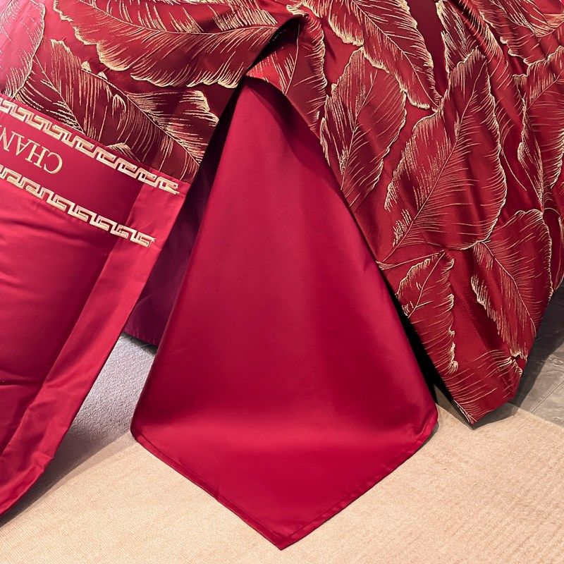 中式结婚四件套红色被套100S长绒棉纯棉被罩婚庆陪嫁床单床上用品