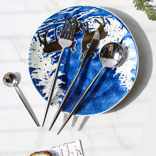 欧式葡萄牙 304不锈钢 镜面西餐刀叉勺筷四件套 牛排刀叉餐具套装