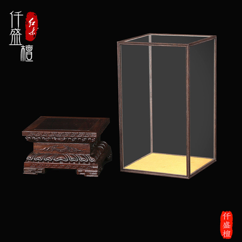 定制关公佛像宝笼玻璃罩实木头底座莲花观音财神貔貅防尘展示罩子