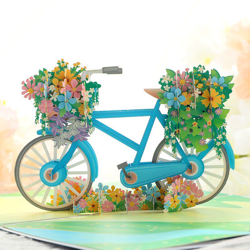 花车自行车立体贺卡生日节日通用万用卡浪漫唯美送小孩送恋人卡片
