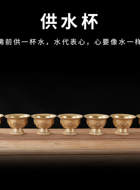 家用纯铜八吉祥高脚供水杯佛前供奉财神观音圣水杯净水供碗七供水