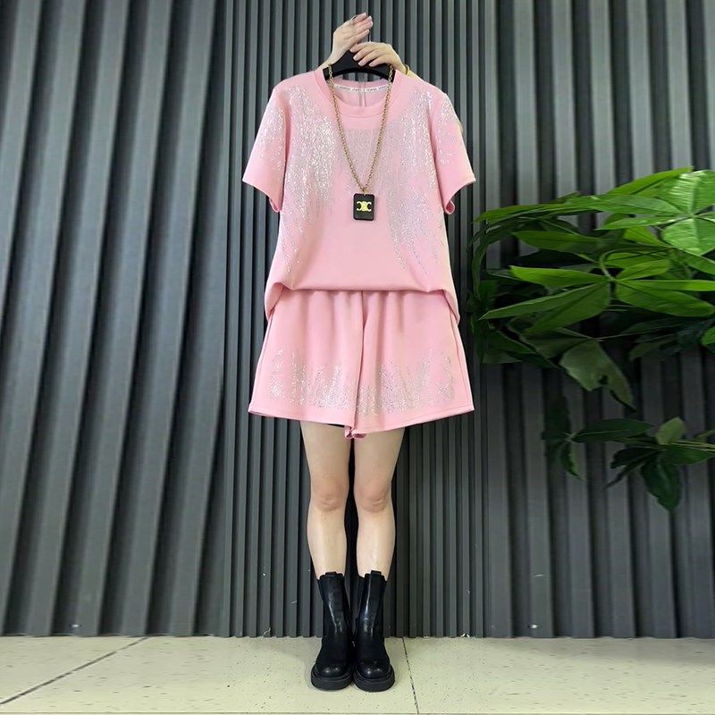 大码女装圆领亮钻短袖上衣松紧腰短裤胖妹妹夏季款休闲亮钻两件套,女装/女士精品,大码套装,淘宝优惠券,粉丝福利购,淘宝优惠卷