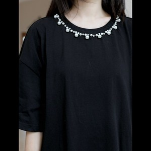 郭九九呢 纯棉重手工钉珠宽松圆领T恤女夏季芭蕾肌理感松紧腰半裙