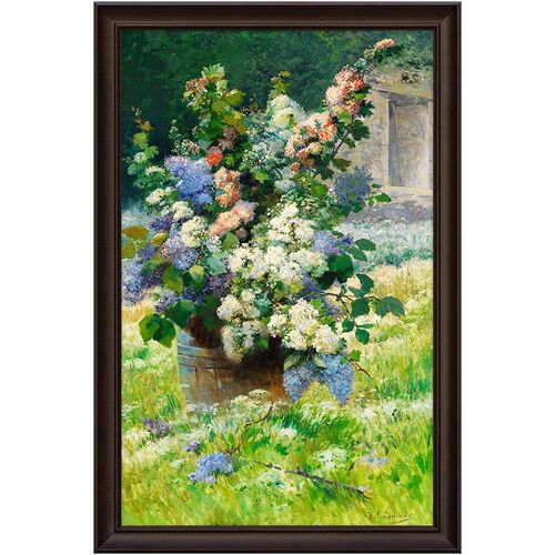丁香和蜀葵客厅装饰画轻奢高级感玄关挂画餐厅实木框花卉植物油画
