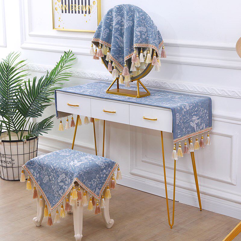 新中式梳妆台镜子盖布防尘镜面遮挡梳妆镜罩化妆台盖巾布艺遮镜布