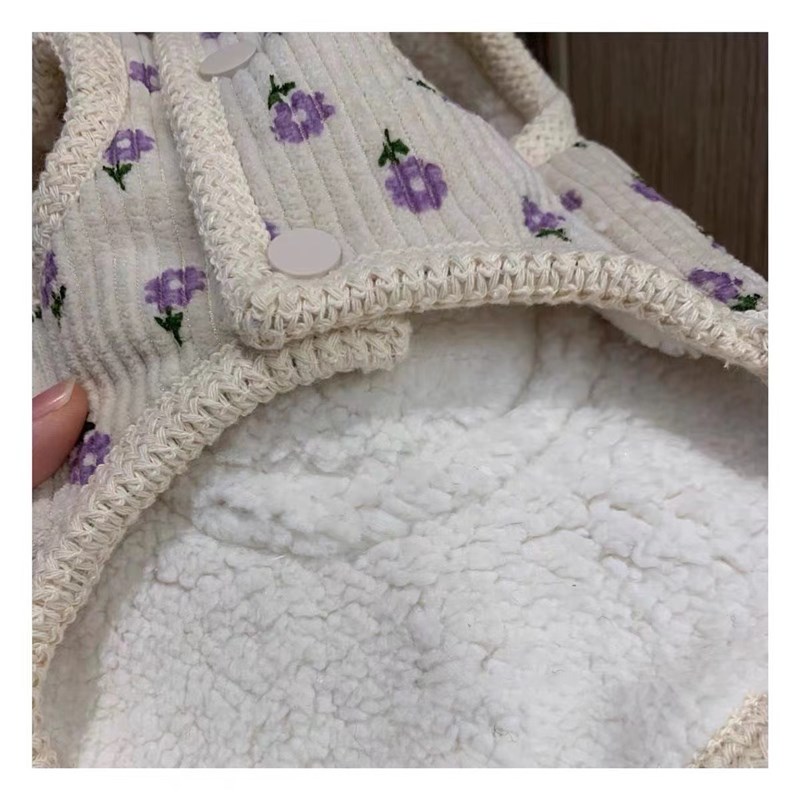 猫咪狗狗可爱秋冬保暖衣服宠物狗狗紫色小花羊羔绒马甲小猫冬装