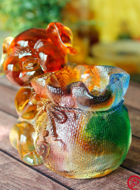 琉璃摆件福猪笔筒实用办公桌会议纪念品同学朋友生日礼品礼物刻字