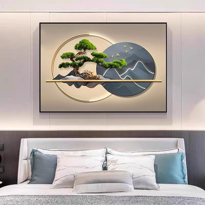 羽毛床头装饰画高级感艺术卧室背景墙画单幅主卧壁画酒店房间挂画