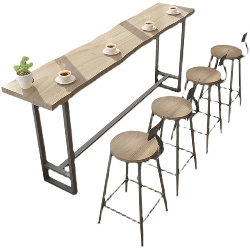 实木吧台桌家用阳台靠墙窄桌子 奶茶吧台桌 咖啡厅酒吧高脚桌椅