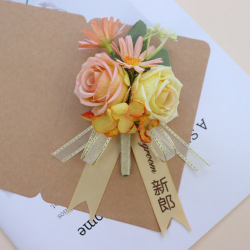 森系香槟粉婚礼伴娘新娘花童手腕花手花新郎父亲母亲结婚胸花襟花