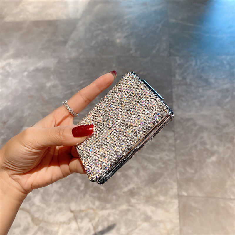 镶钻化妆镜便携带小号翻盖式方形迷你小镜子女定制折叠口袋随身镜