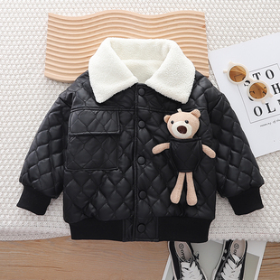 男童冬装2023新款加绒皮衣保暖冬天上衣宝宝皮夹克冬季外套加厚潮