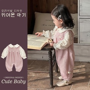 女宝宝春装洋气连体背带裤套装超萌婴儿衣服两件套外出一岁开春季