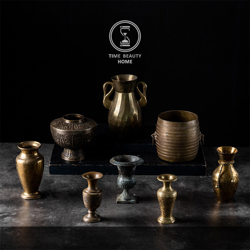 6.26 精 P组 欧式古董复古VINTAGE 黄铜花瓶 摄影道具装饰摆件