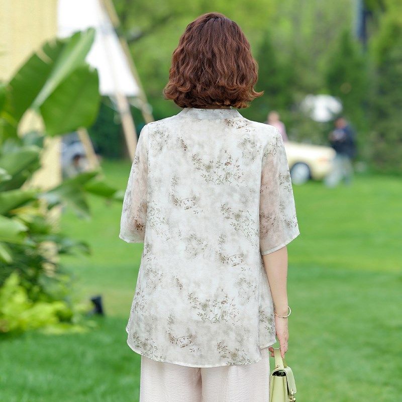 母亲节妈妈夏装2024新款雪纺小衫洋气套装新中式t恤短袖中老年女,女装/女士精品,中老年女装,淘宝优惠券,粉丝福利购,淘宝优惠卷